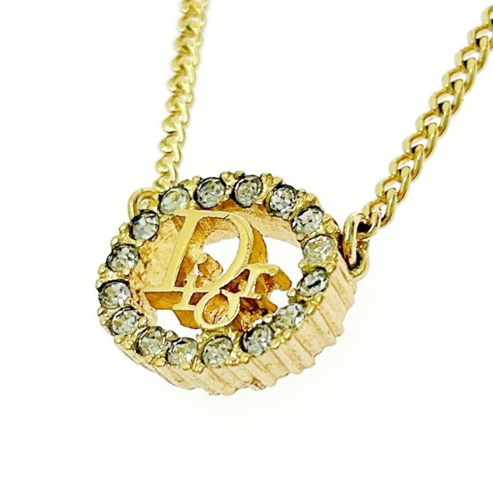 Christian Dior GP Rhinestone Logo Oval Necklace Gold Necklace - Picture 2 of 7